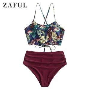 NWT Zaful Criss Cross Ruched Bikini Set
